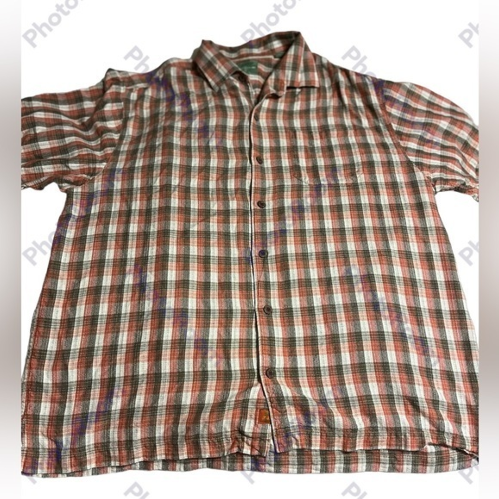 TOMMY BAHAMA Silk Men’s XL Orange And Green Short Sleeve Button Down‎ Shirt